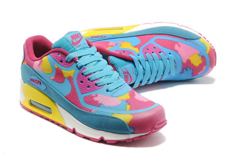 Nike Air Max 90 Chaussures Femmes Pre TAPE Bleu Rose Jaune (1)